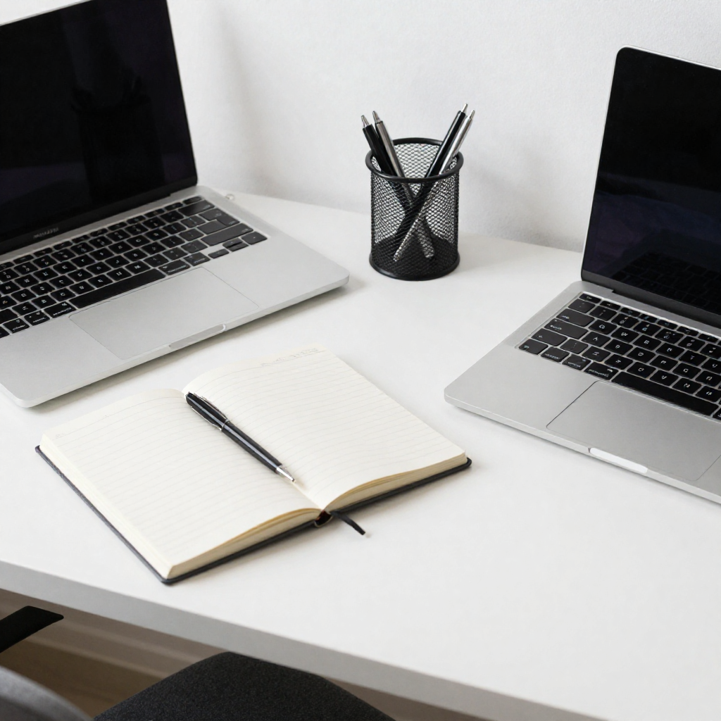 Organized workspace with productivity tools